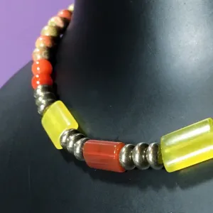 Men's Carnelian, Jade, Unakite and Pyrite Gemstone Necklace