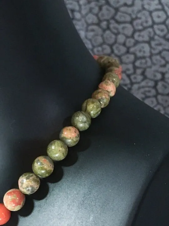 Men's Carnelian, Jade, Unakite and Pyrite Gemstone Necklace