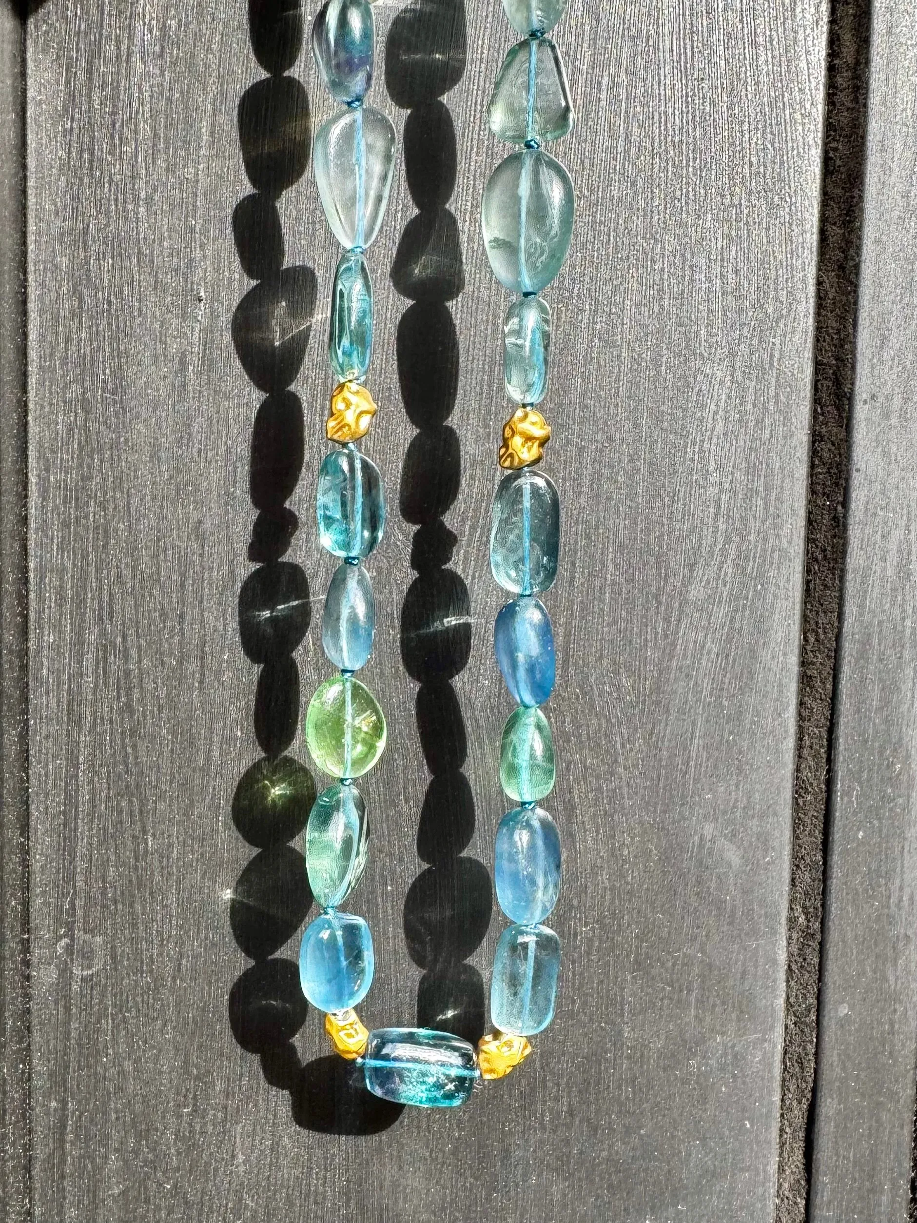 Mermaid Blue/Green/Teal Fluorite OOAK Hand Knotted Necklace
