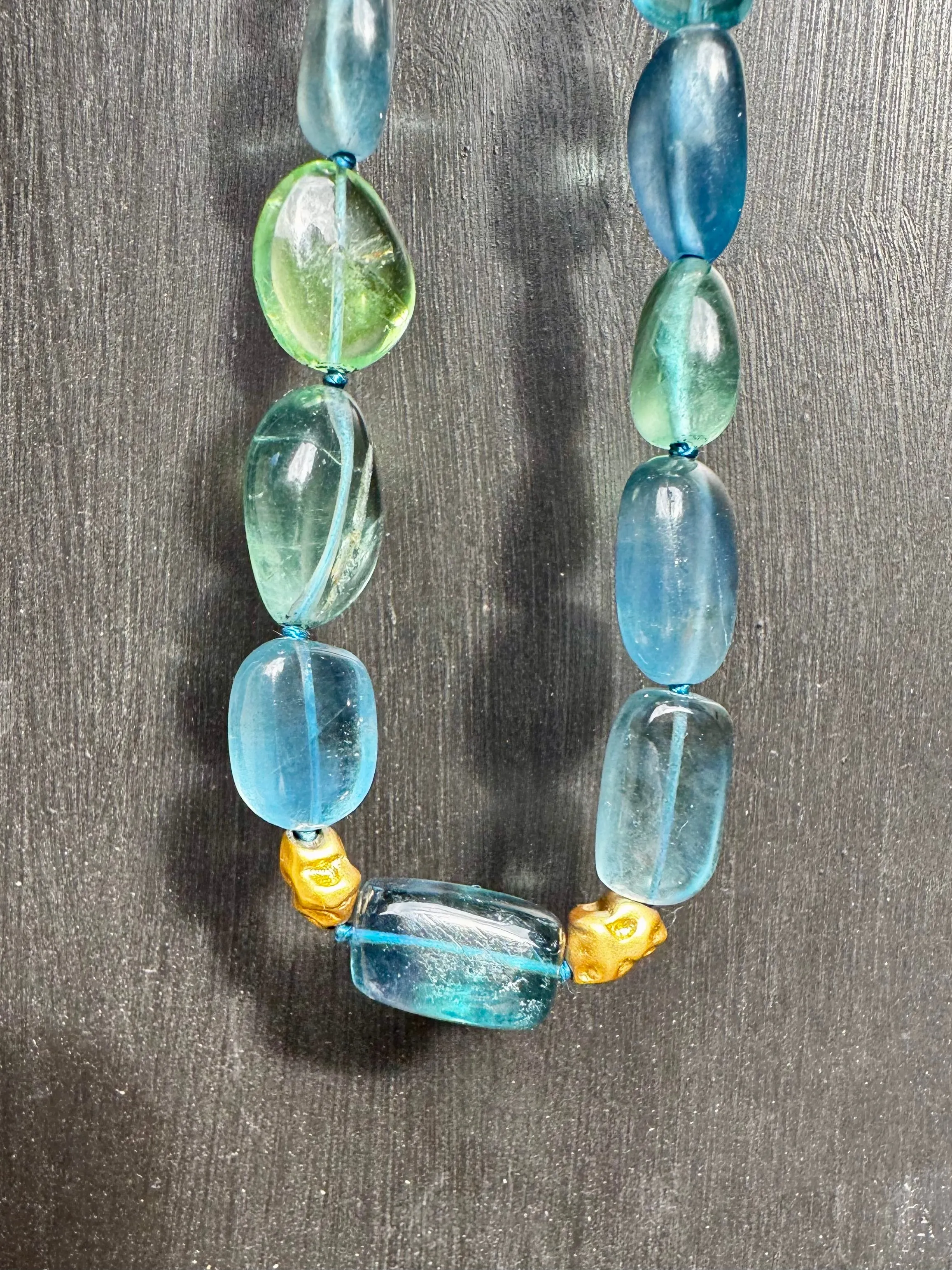 Mermaid Blue/Green/Teal Fluorite OOAK Hand Knotted Necklace