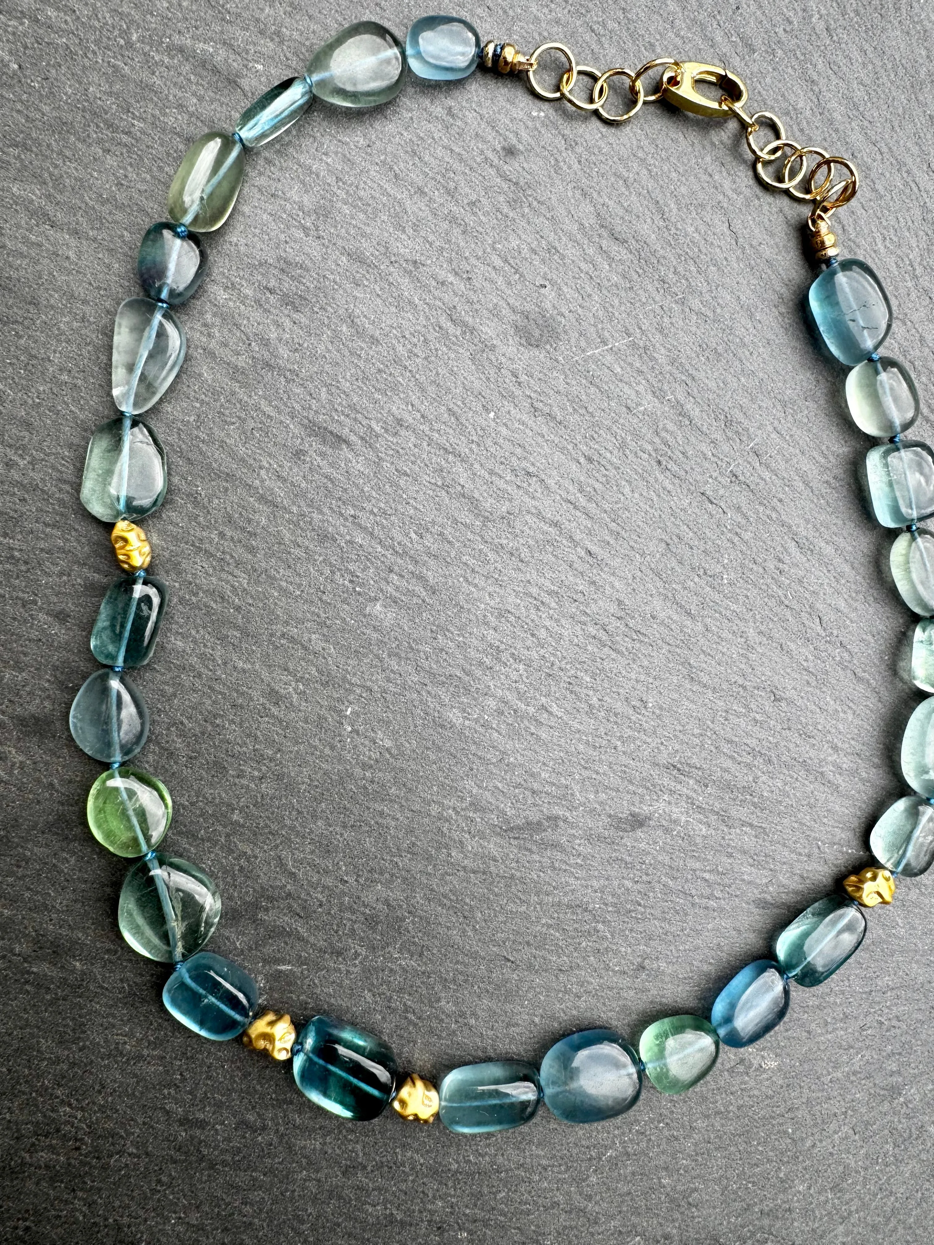Mermaid Blue/Green/Teal Fluorite OOAK Hand Knotted Necklace