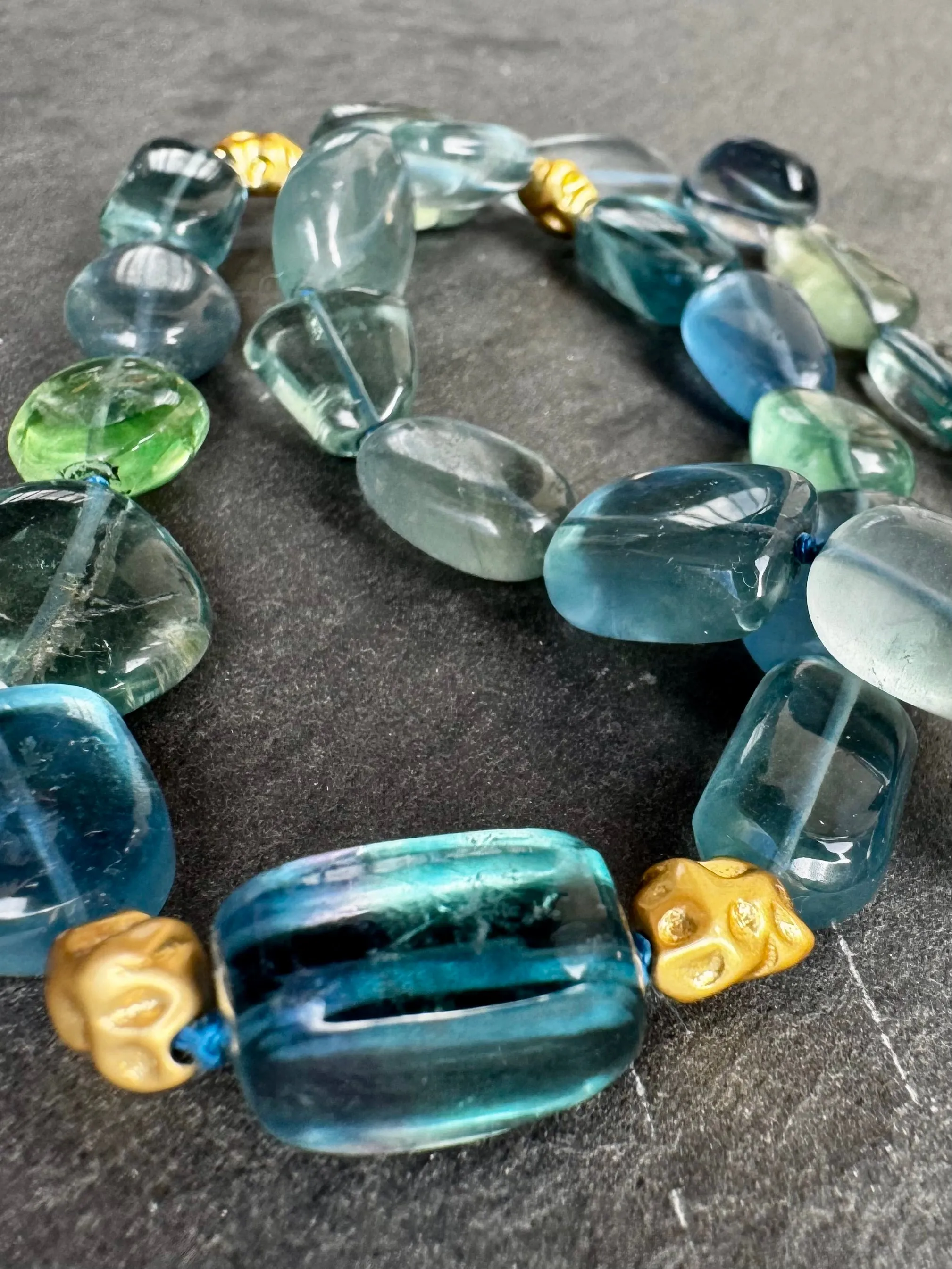 Mermaid Blue/Green/Teal Fluorite OOAK Hand Knotted Necklace