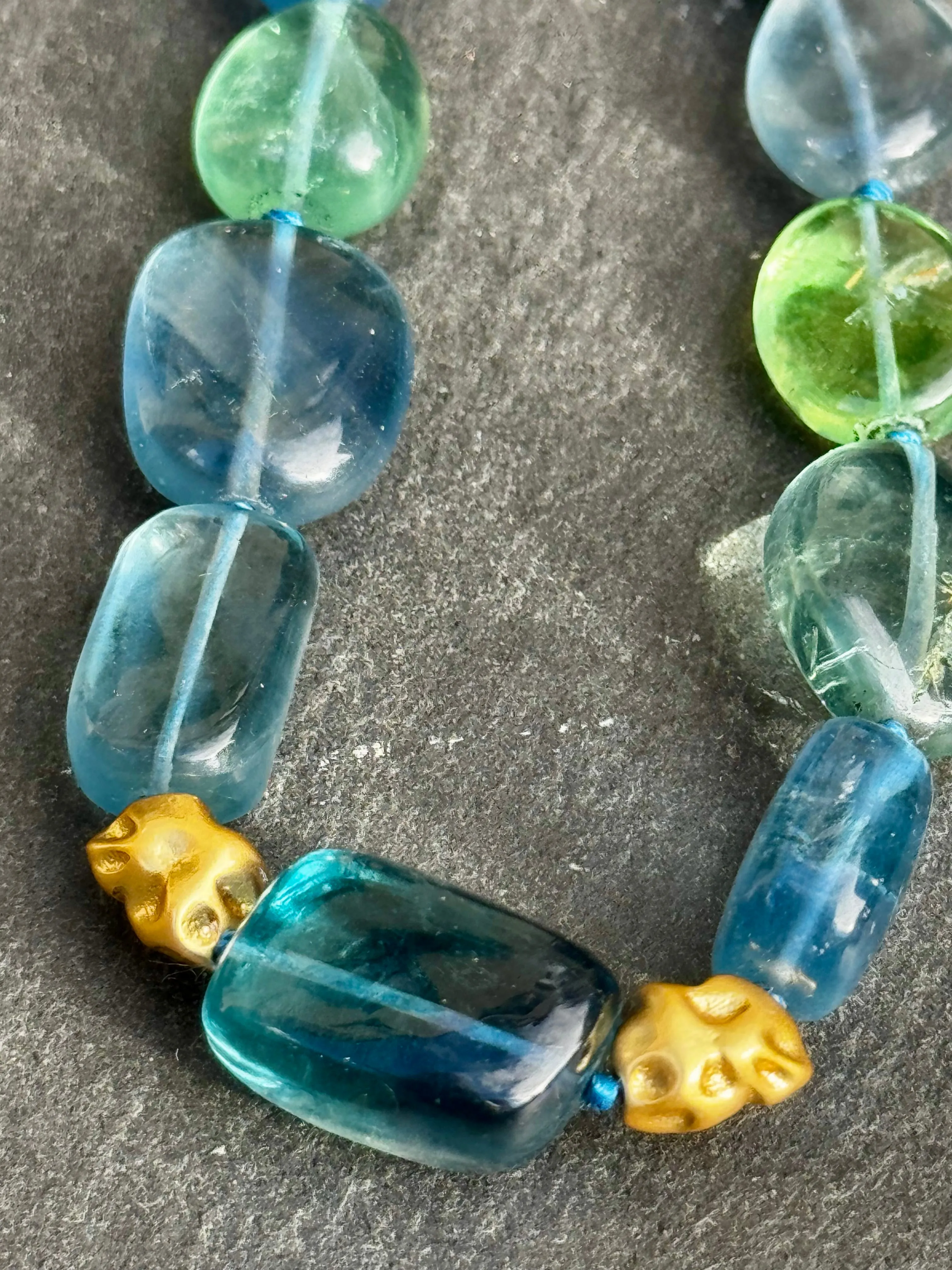 Mermaid Blue/Green/Teal Fluorite OOAK Hand Knotted Necklace