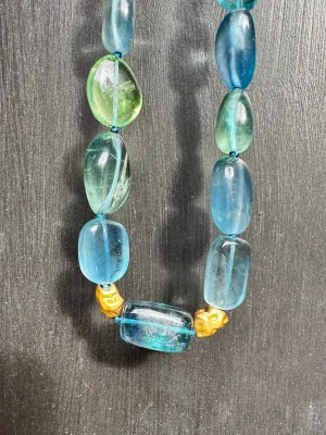Mermaid Blue/Green/Teal Fluorite OOAK Hand Knotted Necklace