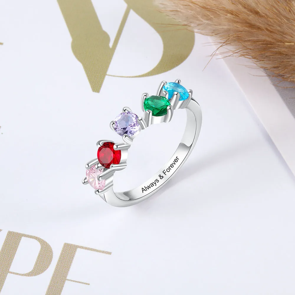 Minimalist 5 Birthstone Mother's Ring - Personalized Band Inner Engraving