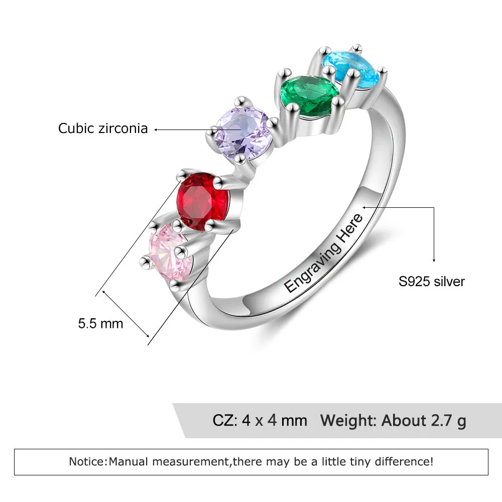 Minimalist 5 Birthstone Mother's Ring - Personalized Band Inner Engraving