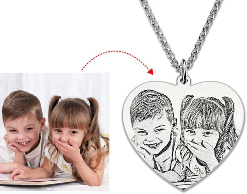 MissNity Sterling Silver Photo Engraved Necklace Personalized Image Women Men Handmade Ideal Gifts Free Engraving