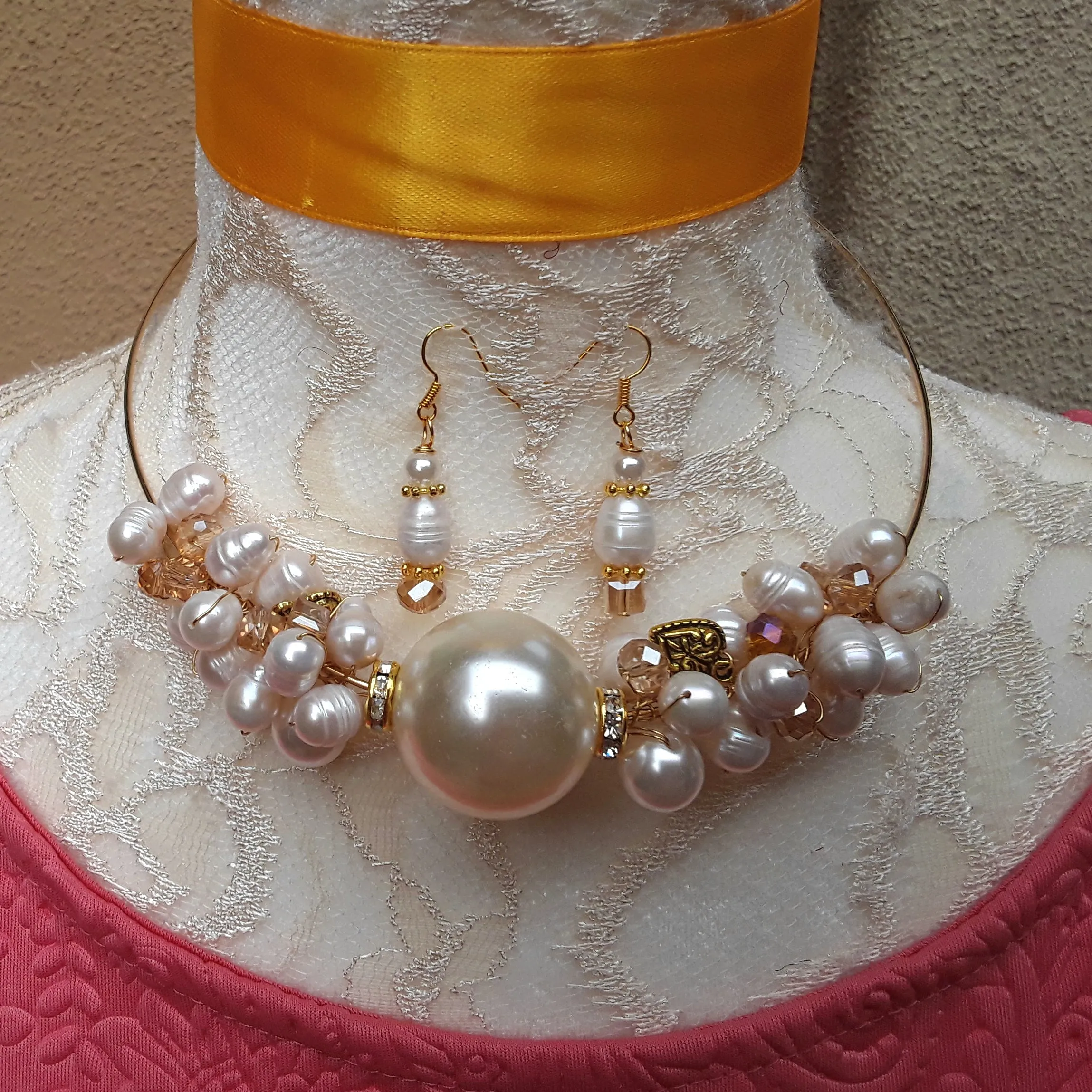 Modern Cluster Twisted Wire Freshwater Pearl Choker Set - Unique Pearl Gift for Her