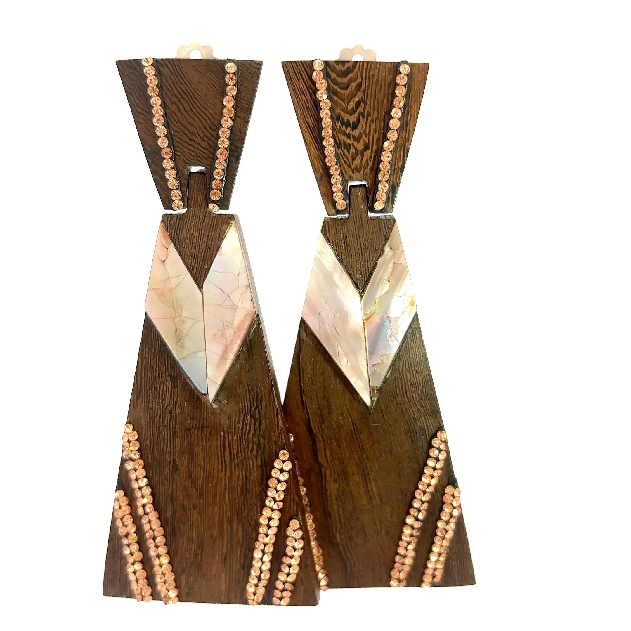 Mother Of Pearl Wooden Statement Clip On Earring