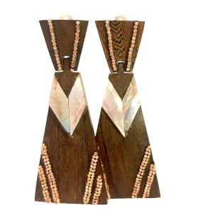 Mother Of Pearl Wooden Statement Clip On Earring