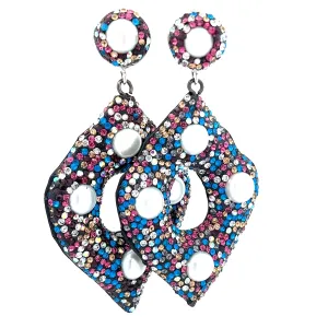 Multicolor Gemstone & Pearl Diamond Shaped Earring