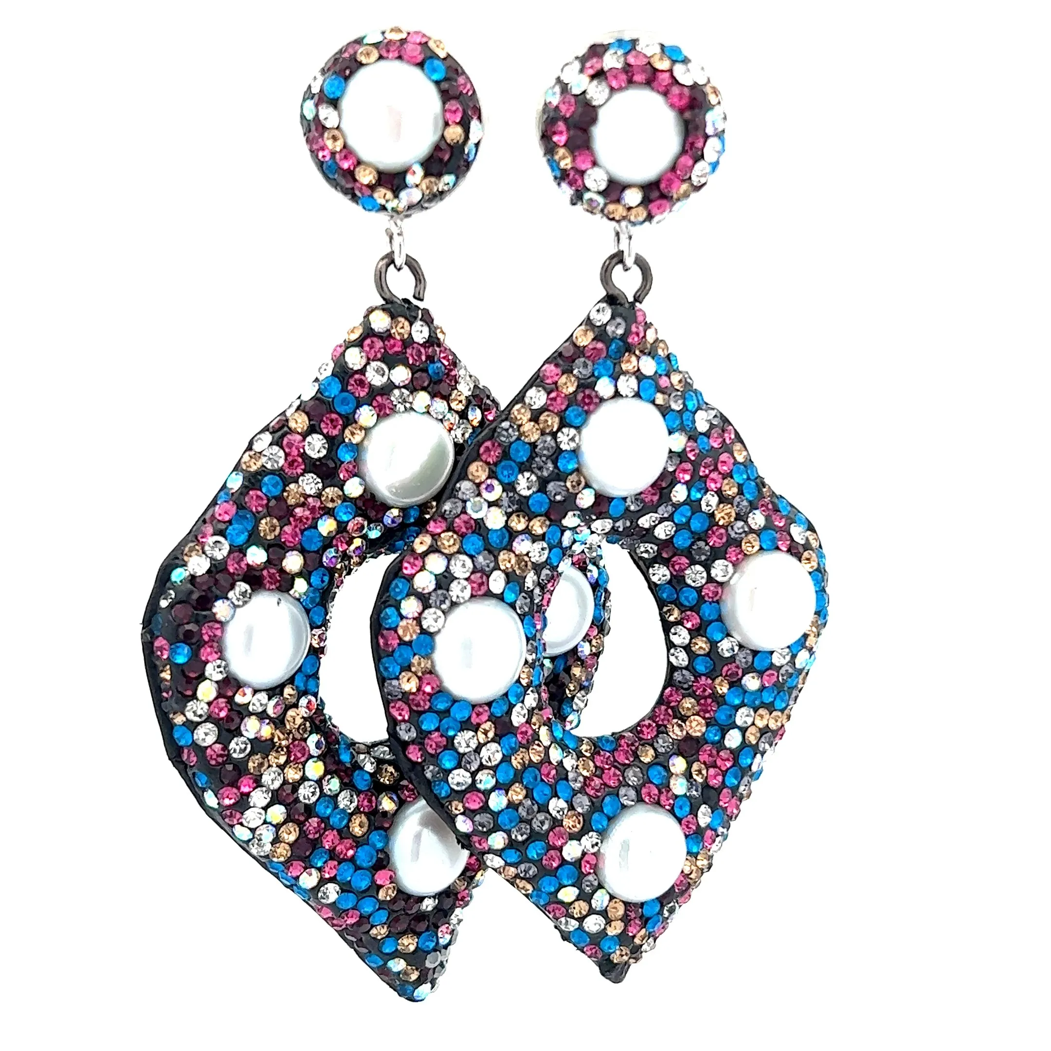 Multicolor Gemstone & Pearl Diamond Shaped Earring