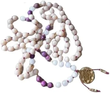 Natural Charoite, Moonstone, Chalcedony 8mm 108 Mala Beads, Spiritual, Meditation Beads, Reiki, Japa Mala, Buddhist Prayer Beads, Yoga Bracelet, healing beads LKMALA-RRGU-3905