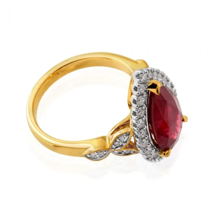 Natural Enhanced 4.76ct Ruby & 0.54ct Diamond Ring in 18ct Yellow Gold