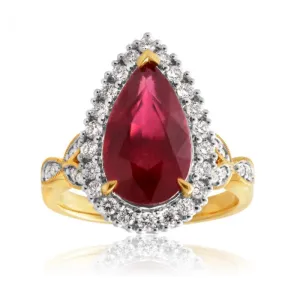 Natural Enhanced 4.76ct Ruby & 0.54ct Diamond Ring in 18ct Yellow Gold