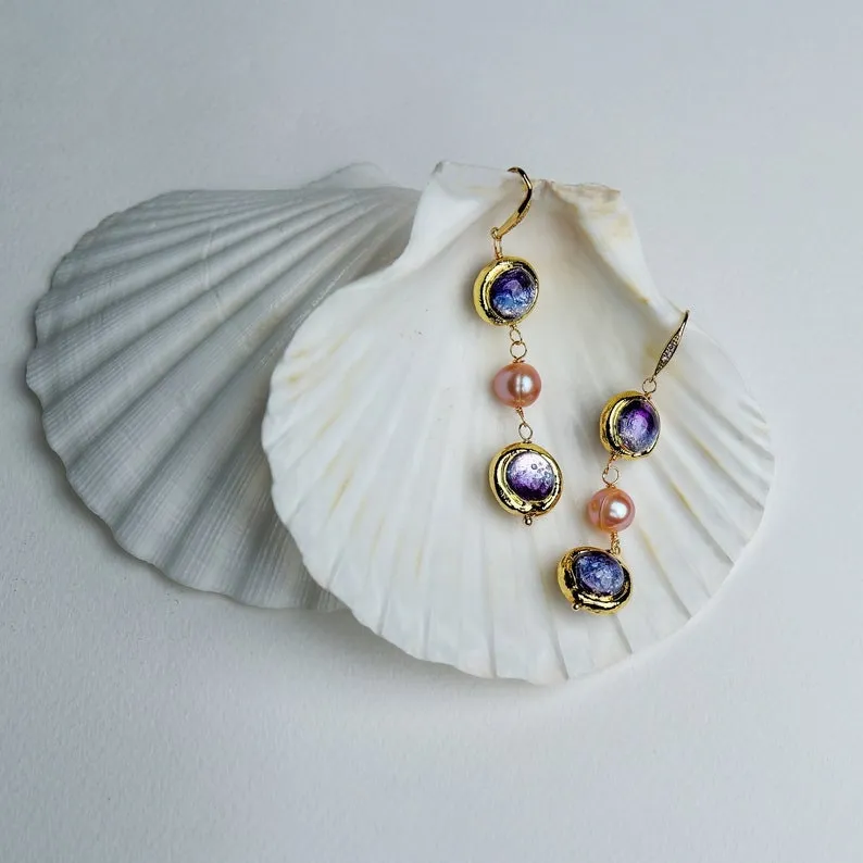 Natural fresh water purple murano glass necklace