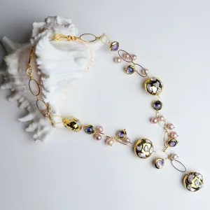 Natural fresh water purple murano glass necklace