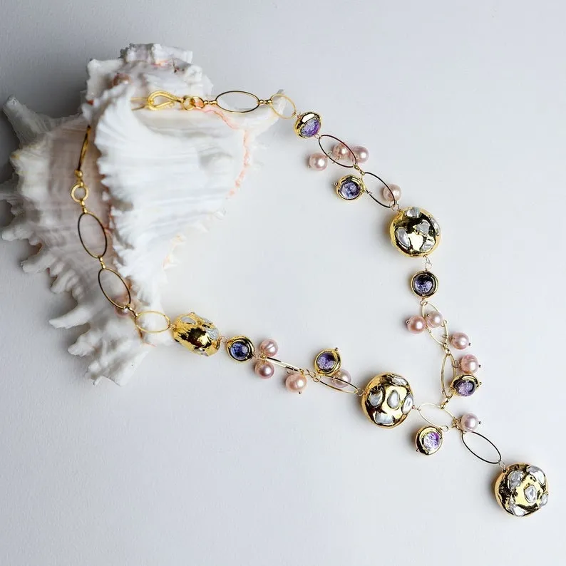 Natural fresh water purple murano glass necklace