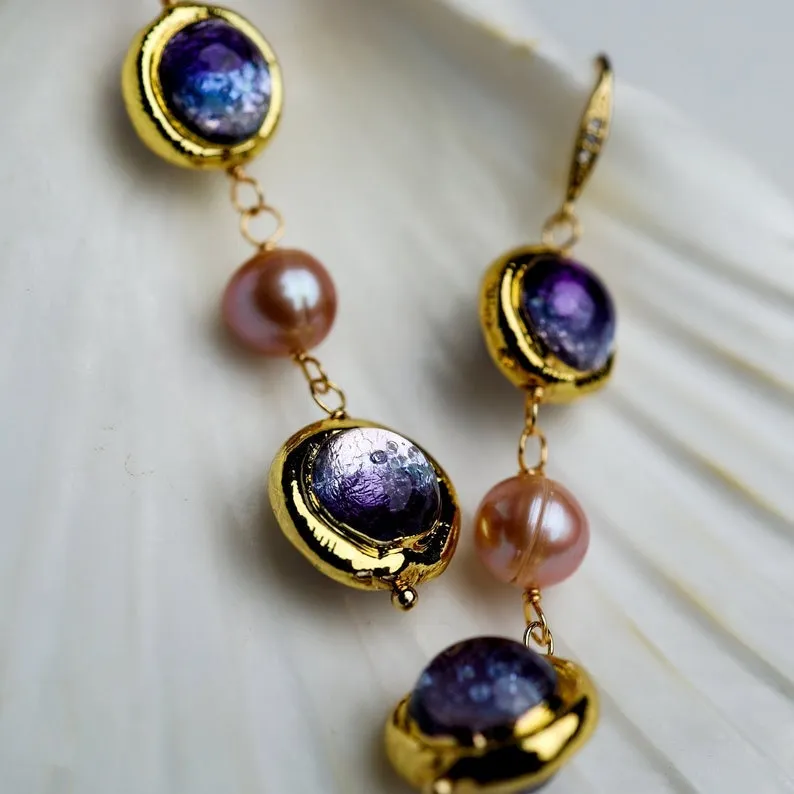 Natural fresh water purple murano glass necklace