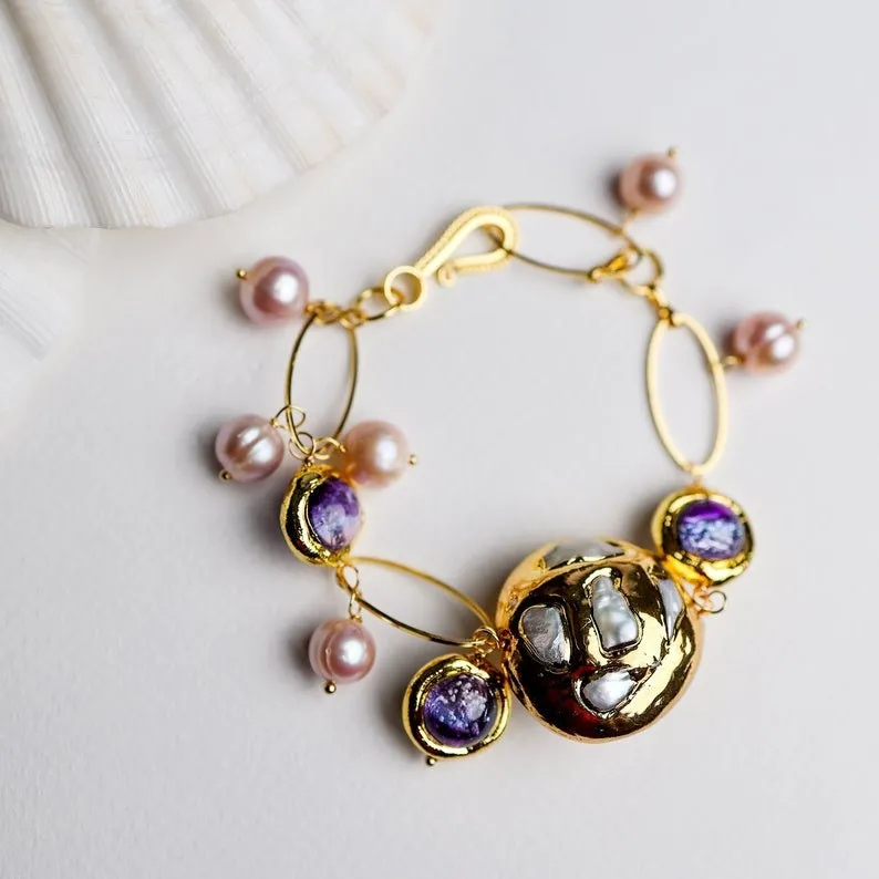 Natural fresh water purple murano glass necklace