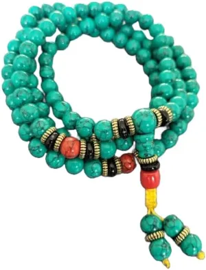 Natural green turquoise 8mm 108 Mala Beads, Spiritual, Meditation Beads, Reiki, Japa Mala, Buddhist Prayer Beads, Yoga Bracelet, healing beads LKMALA-RRGU-3392, 34 inch