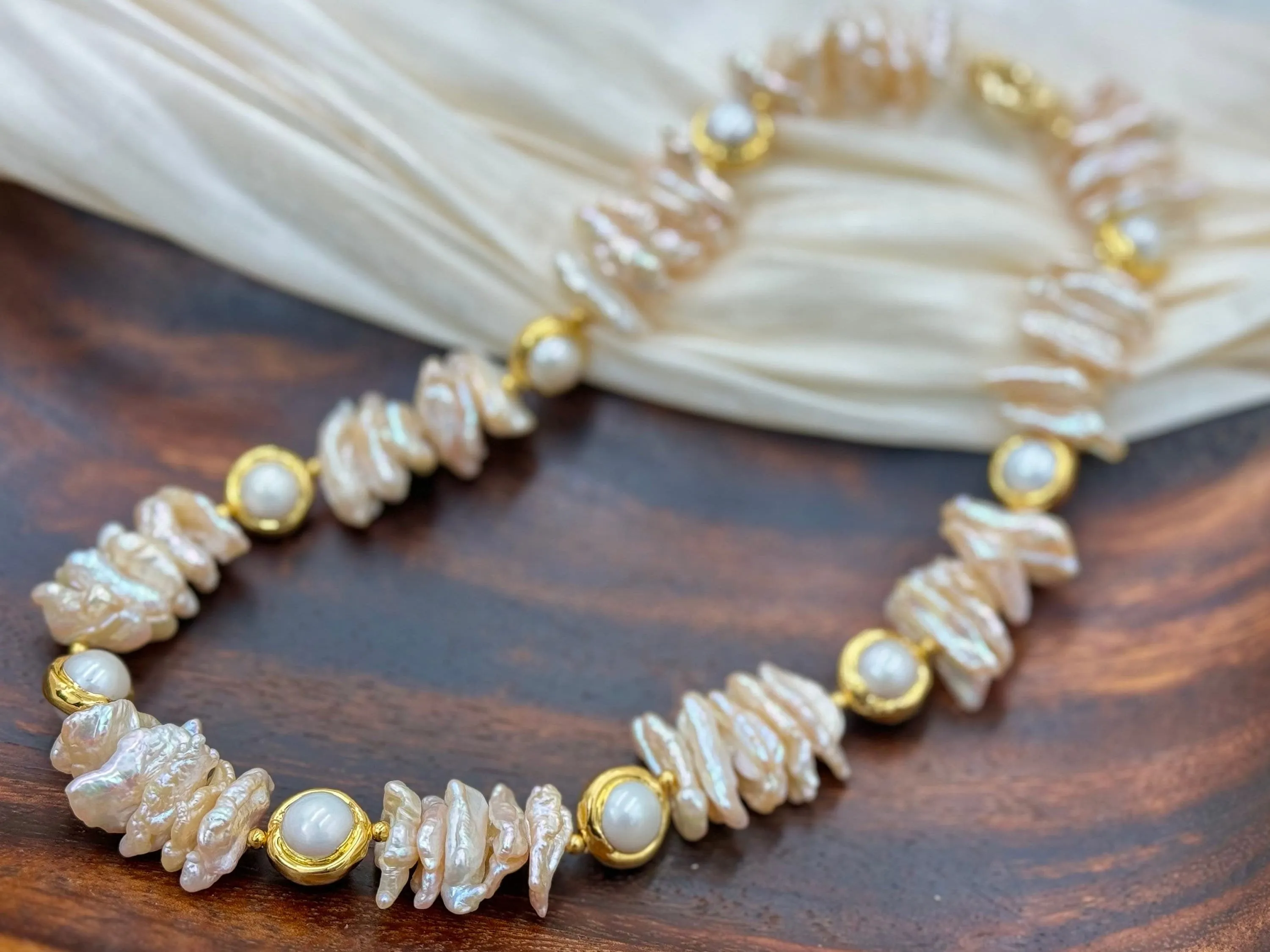 Natural  high quality Biwa pearl choker 16-22mm