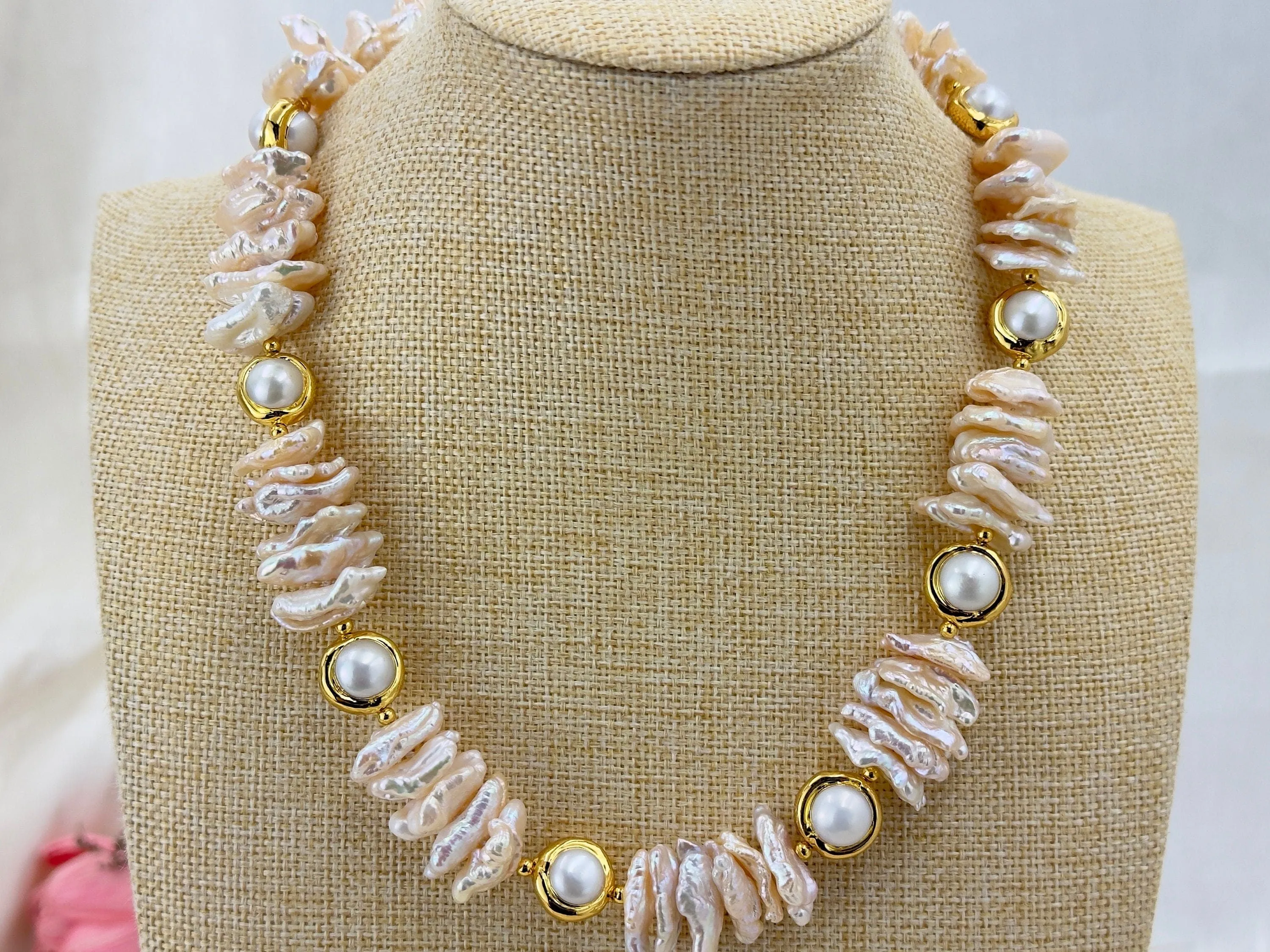 Natural  high quality Biwa pearl choker 16-22mm