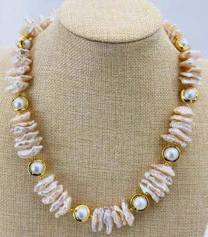 Natural  high quality Biwa pearl choker 16-22mm