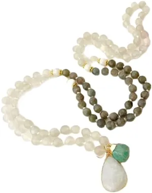 Natural Moonstone and Labradorite 6mm 108 Mala Beads, Spiritual, Meditation Beads, Reiki, Japa Mala, Buddhist Prayer Beads, Yoga Bracelet, healing beads LKMALA-RRGU-2106, 34 inch