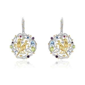 Natural Style Bird 925 Silver Natural Gemstone Drop Earrings for Women