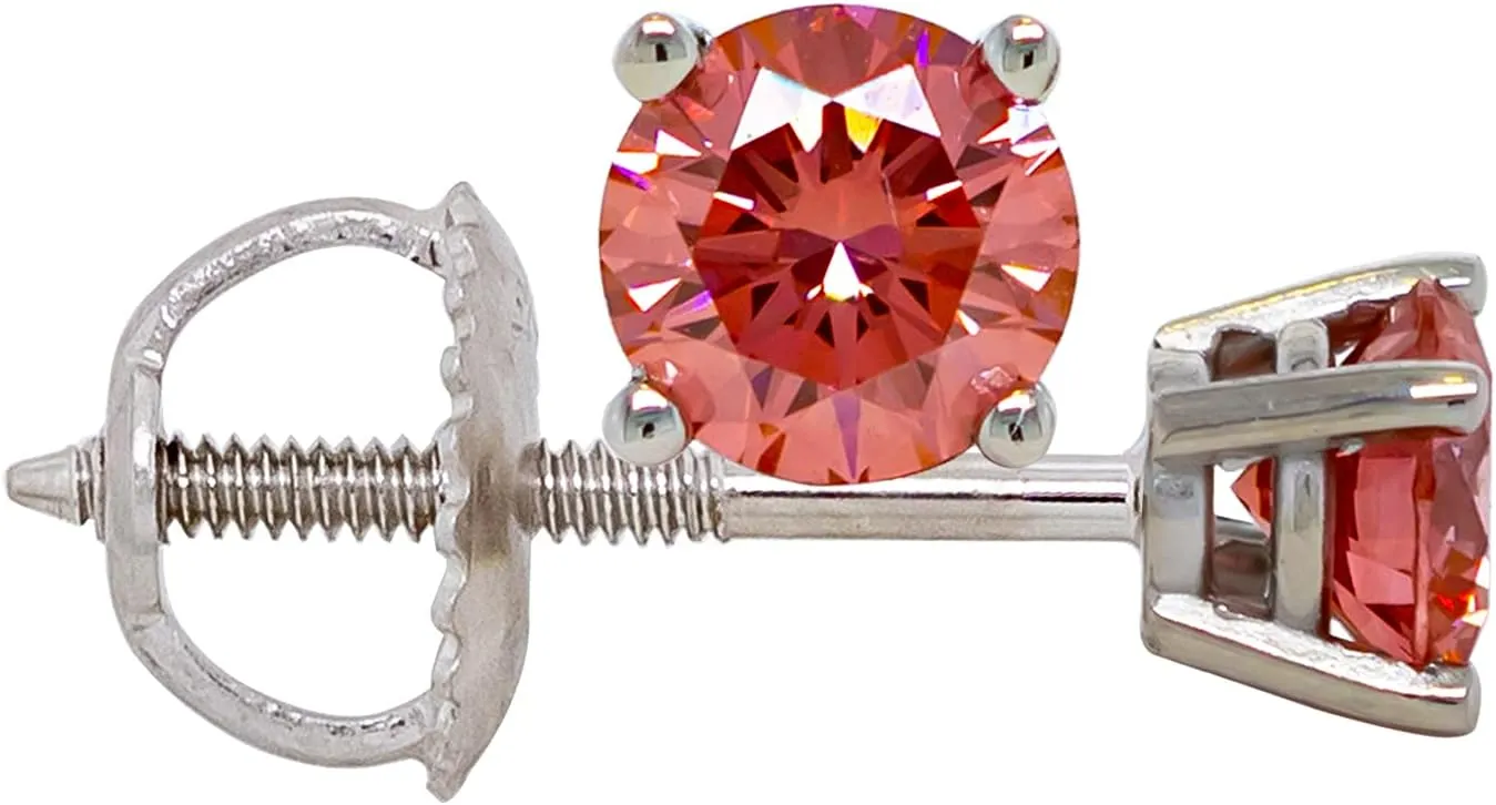 New World Diamonds Womens 14k White Gold Earrings IGI Certified 3/4 Carat Lab-Created Diamond Stud Screw Back (White I-J, Pink Blue Color VS2-SI1 Clarity)