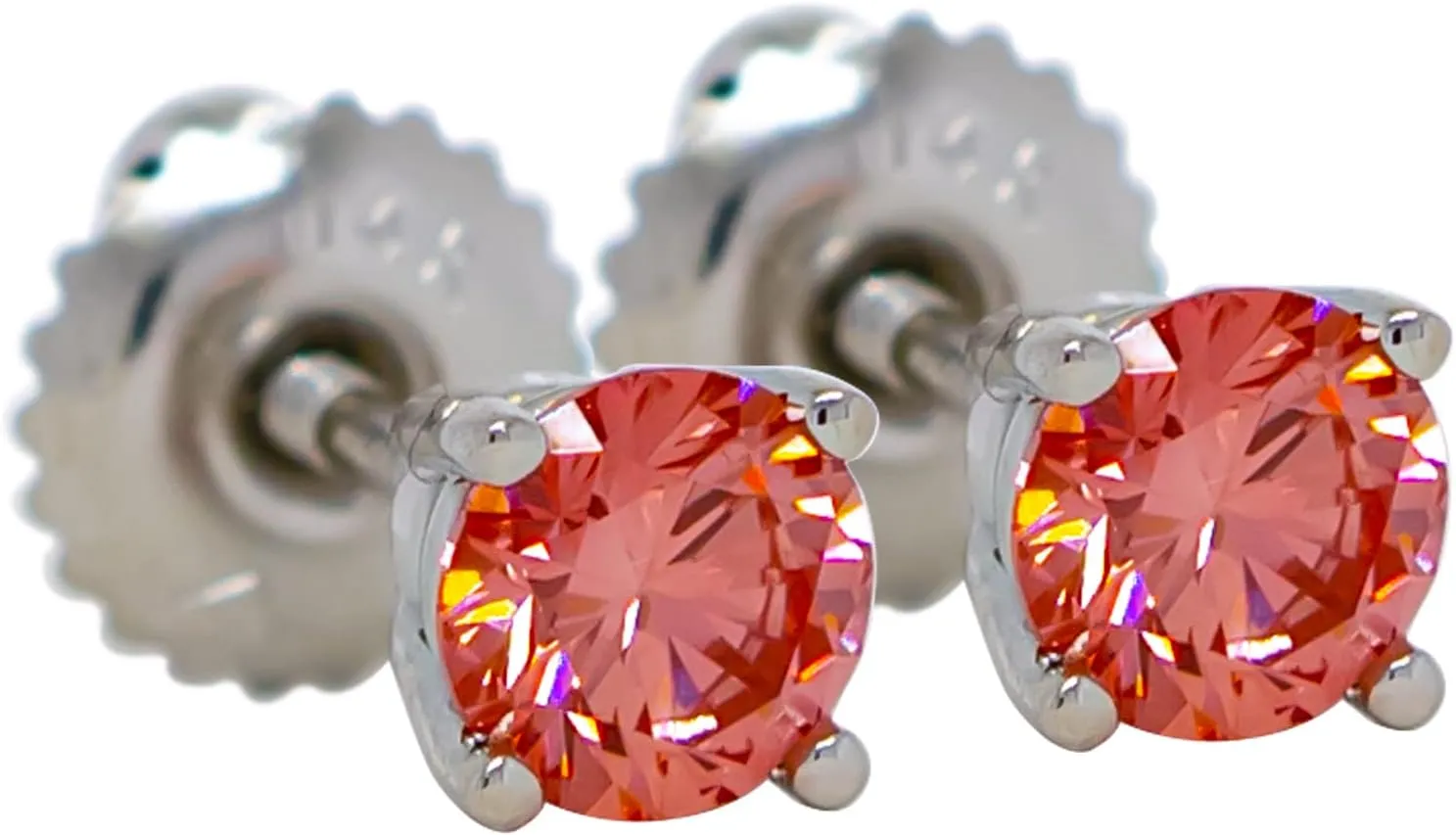 New World Diamonds Womens 14k White Gold Earrings IGI Certified 3/4 Carat Lab-Created Diamond Stud Screw Back (White I-J, Pink Blue Color VS2-SI1 Clarity)