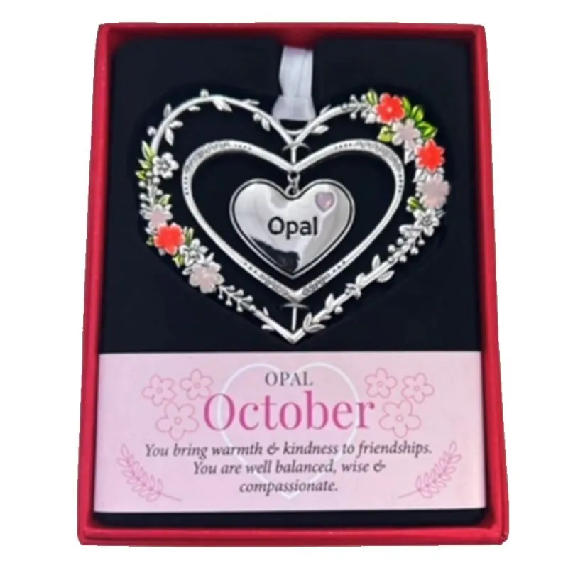October (Opal) Gemstone Heart Hanging Decoration