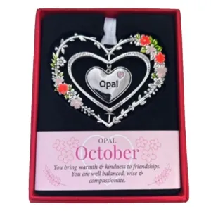 October (Opal) Gemstone Heart Hanging Decoration
