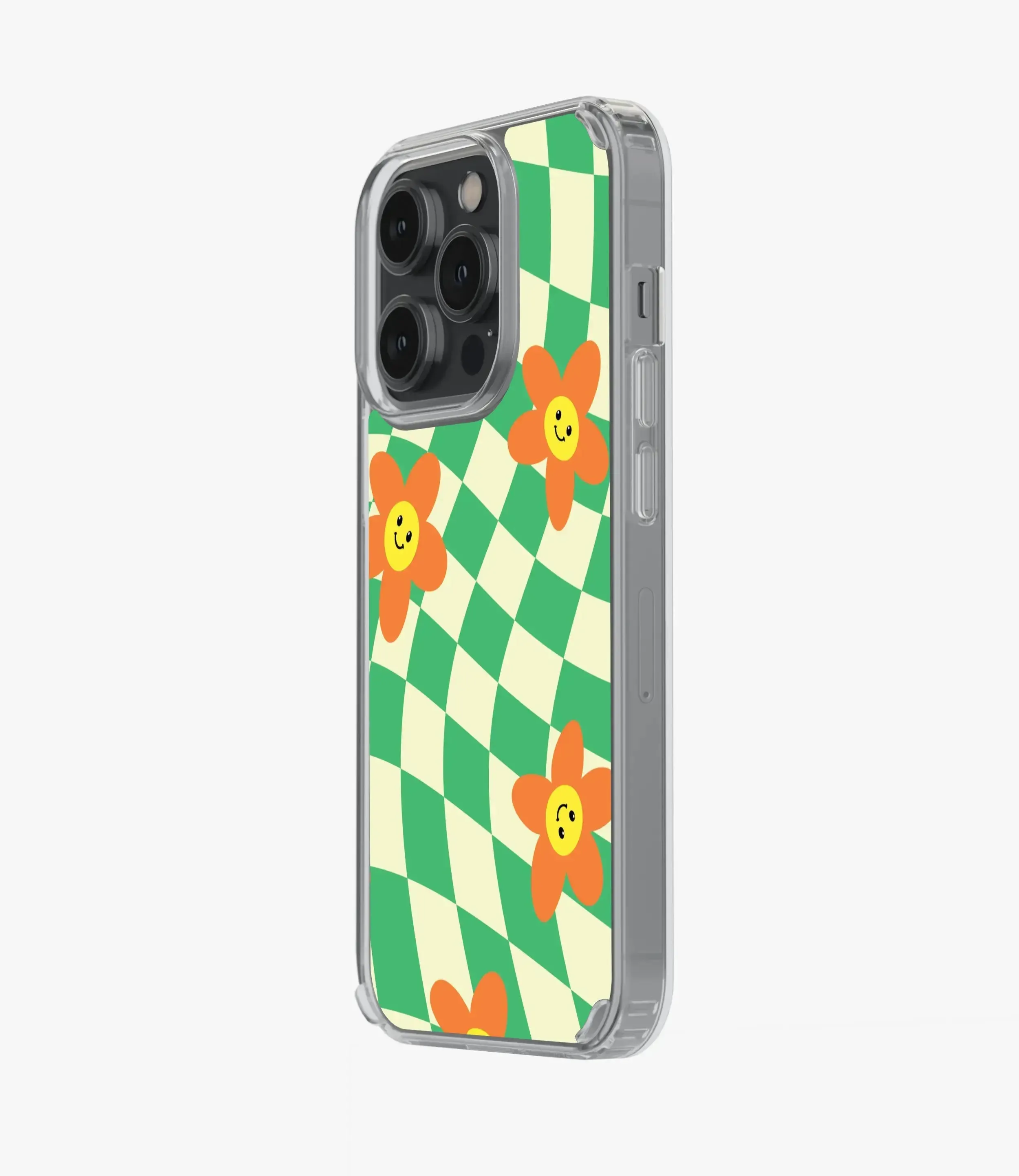 Orange Smiley Face Checkered Silicone Case