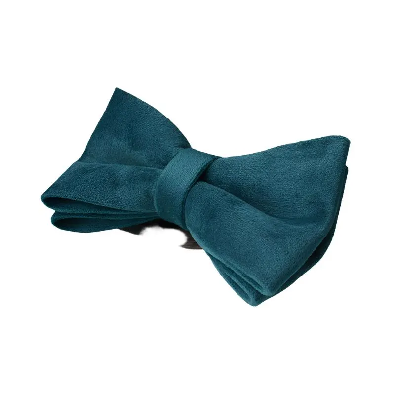 Peacock Blue Velvet with Detachable Bow Tie Personalized Leash Set
