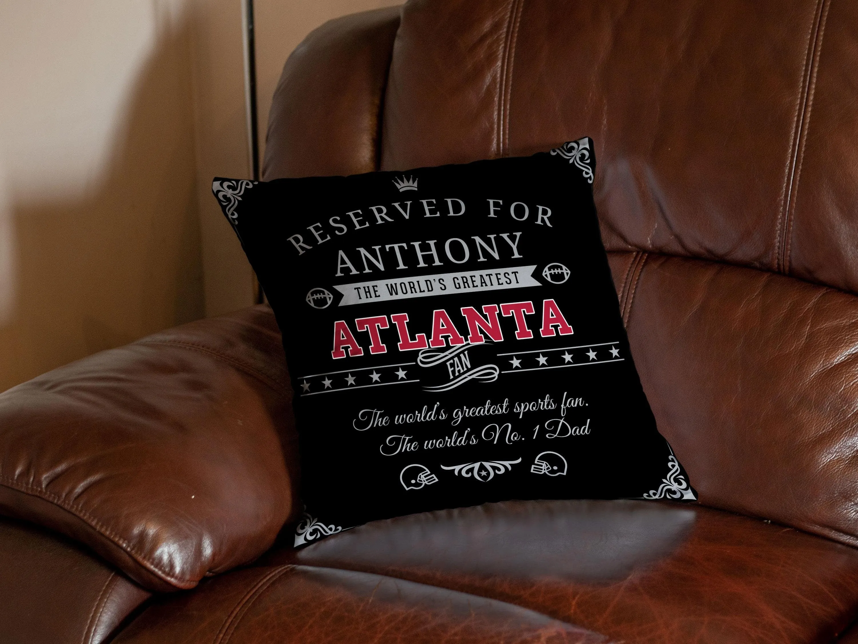 Personalized Atlanta Football Pillow, Unique Custom Gift For American Football Fans, World’s Greatest Fan Pillow