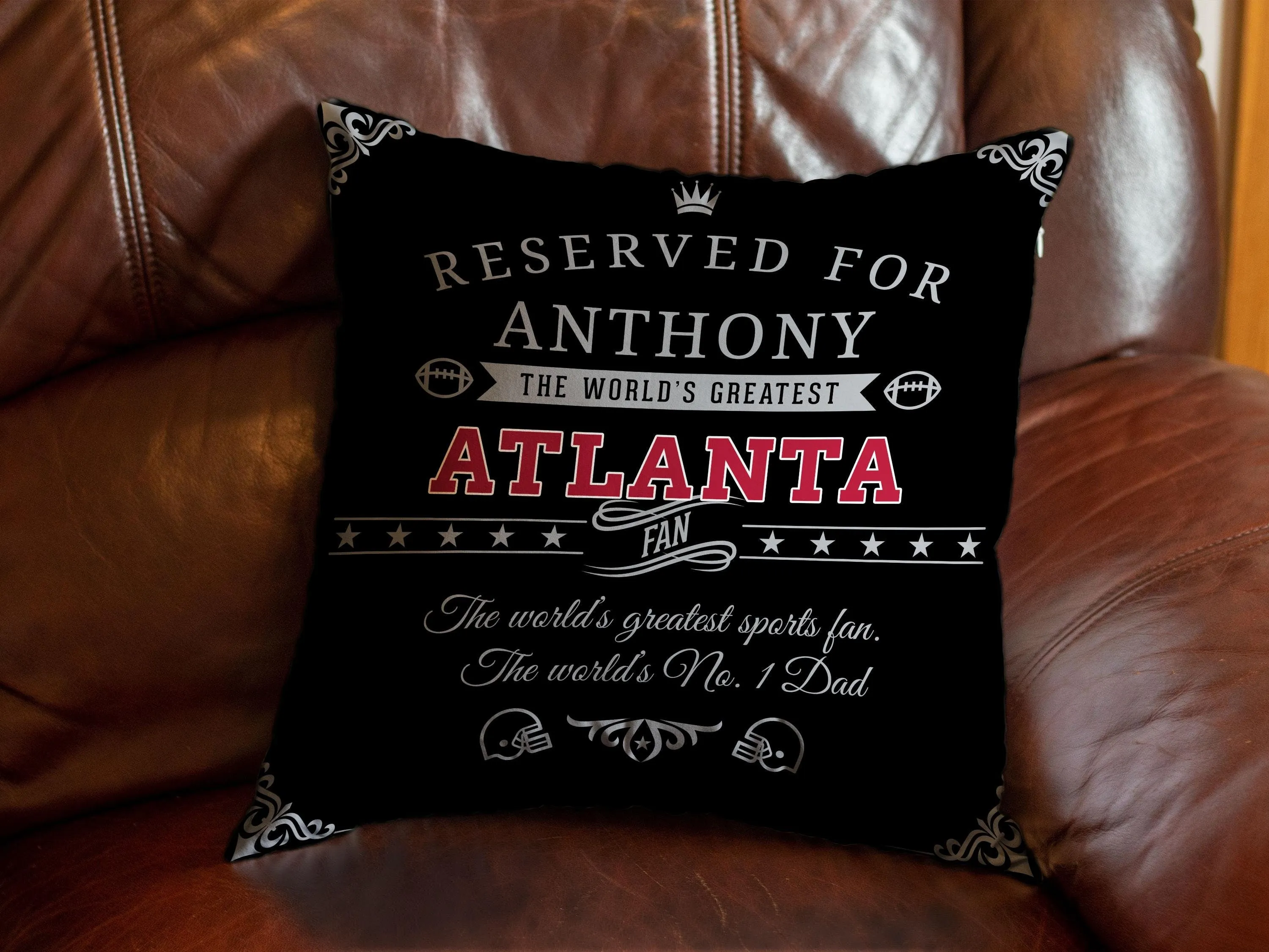 Personalized Atlanta Football Pillow, Unique Custom Gift For American Football Fans, World’s Greatest Fan Pillow