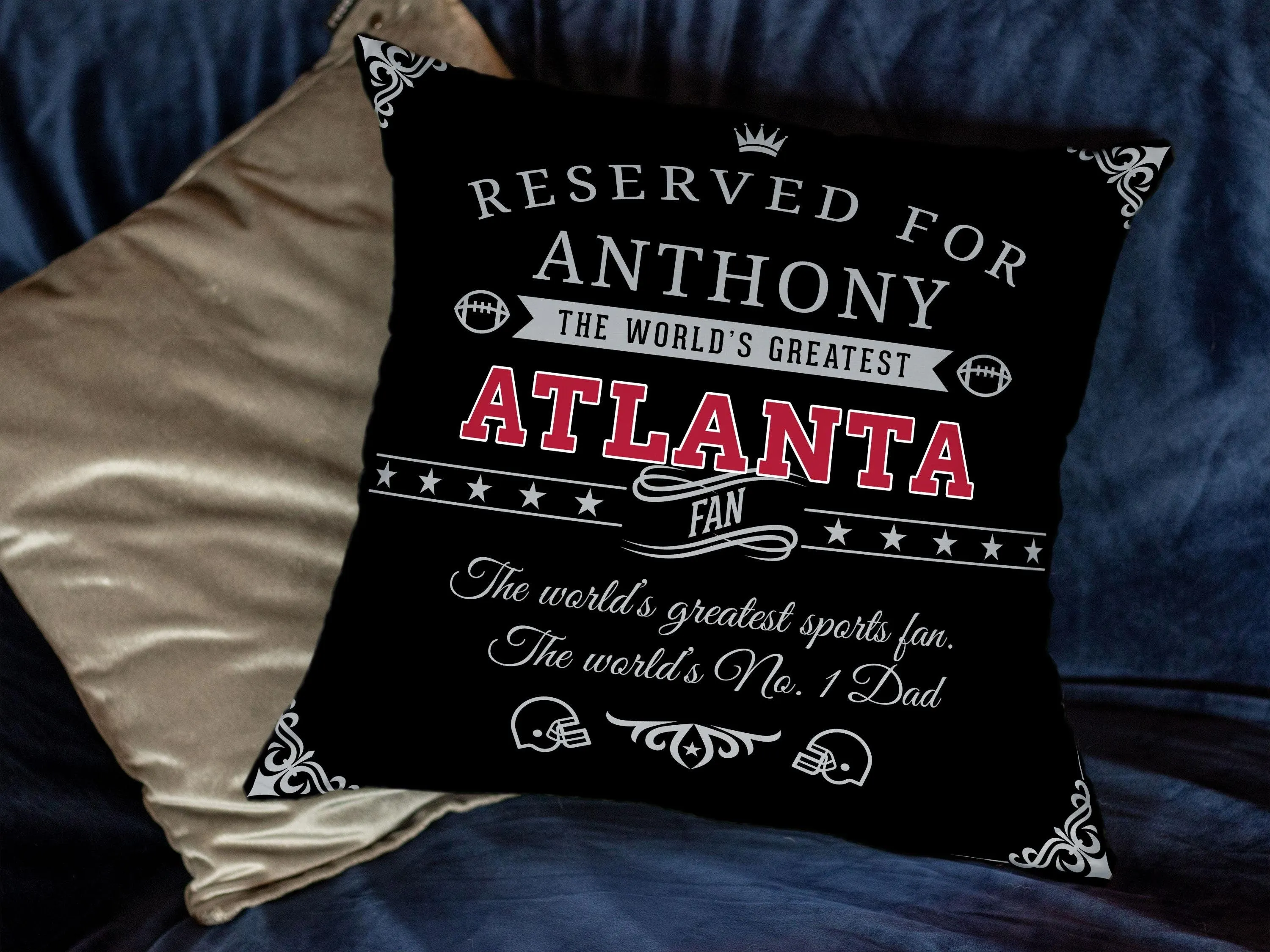 Personalized Atlanta Football Pillow, Unique Custom Gift For American Football Fans, World’s Greatest Fan Pillow