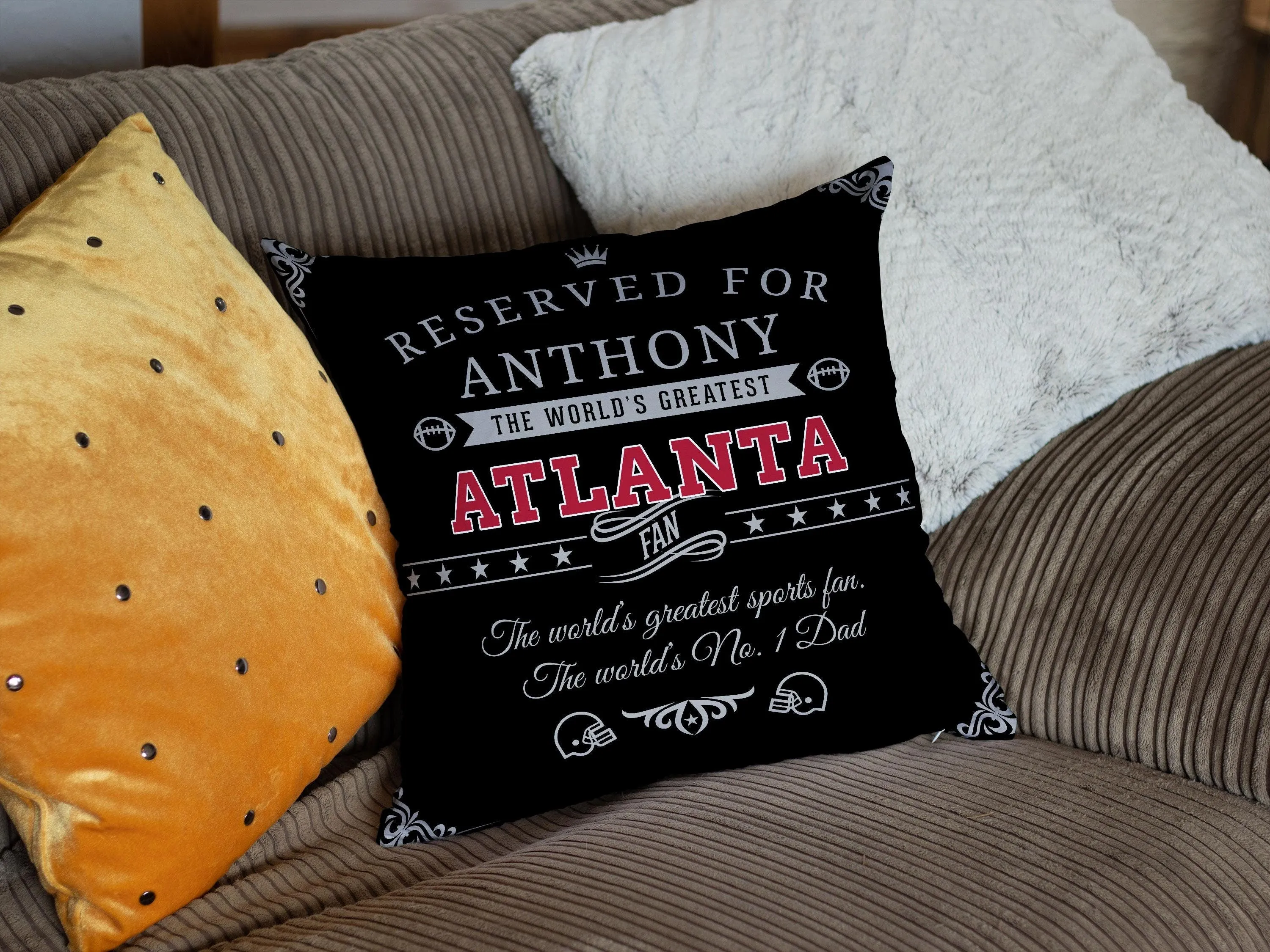 Personalized Atlanta Football Pillow, Unique Custom Gift For American Football Fans, World’s Greatest Fan Pillow