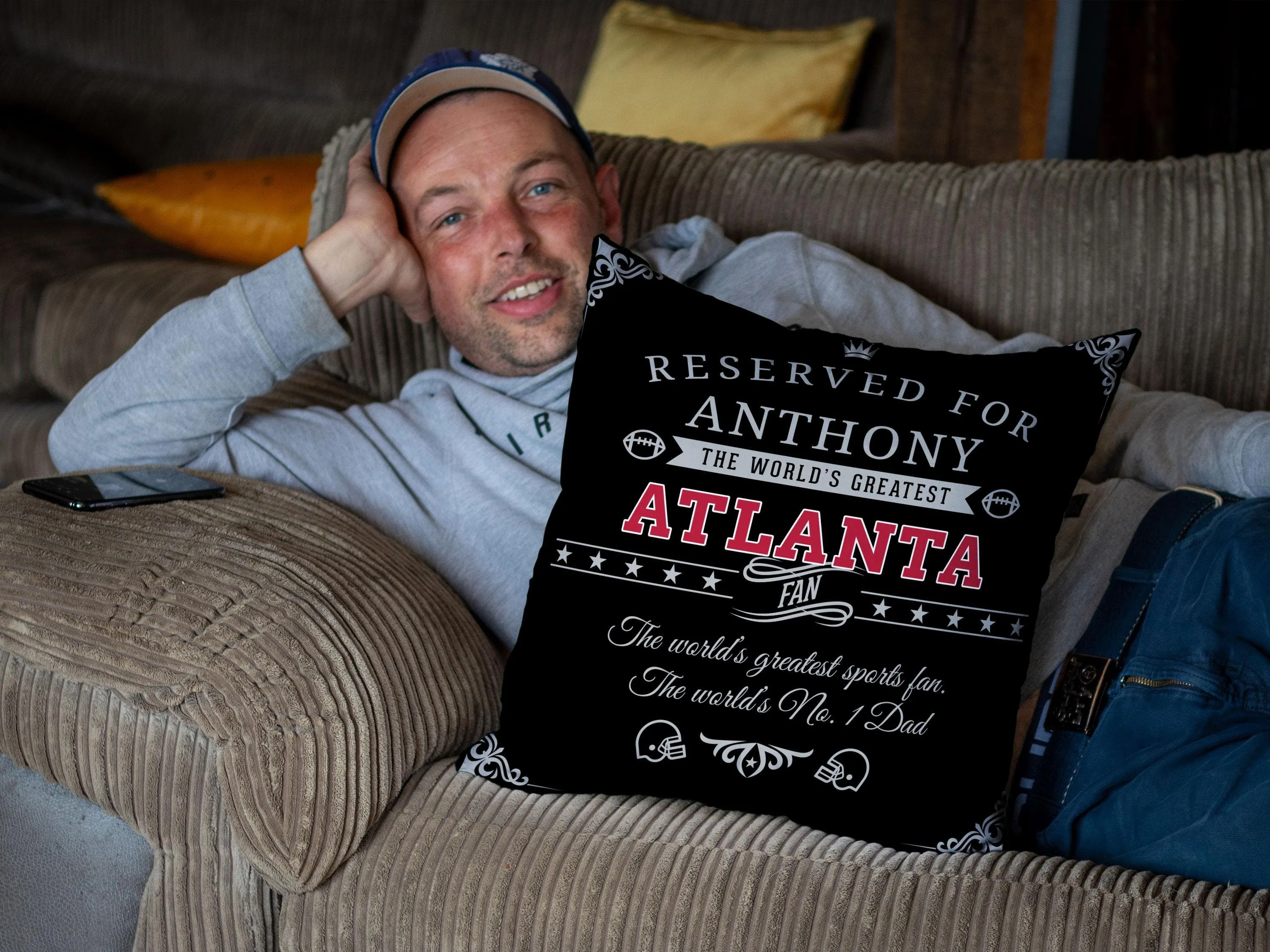 Personalized Atlanta Football Pillow, Unique Custom Gift For American Football Fans, World’s Greatest Fan Pillow