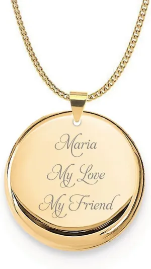 Personalized Gold Circle Necklace Pendant Engraved Free - Ships from USA