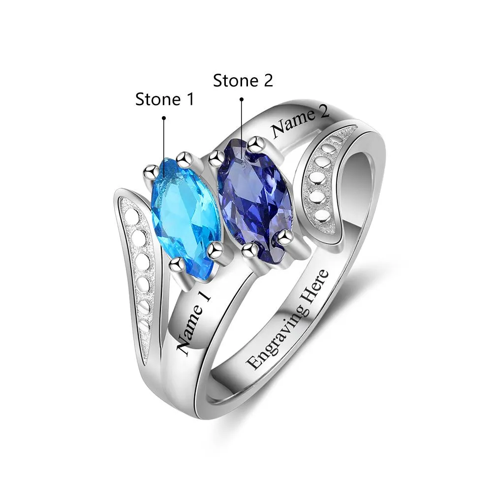 Personalized Mother's Ring Classic 2 Marquis Birthstones 2 Names
