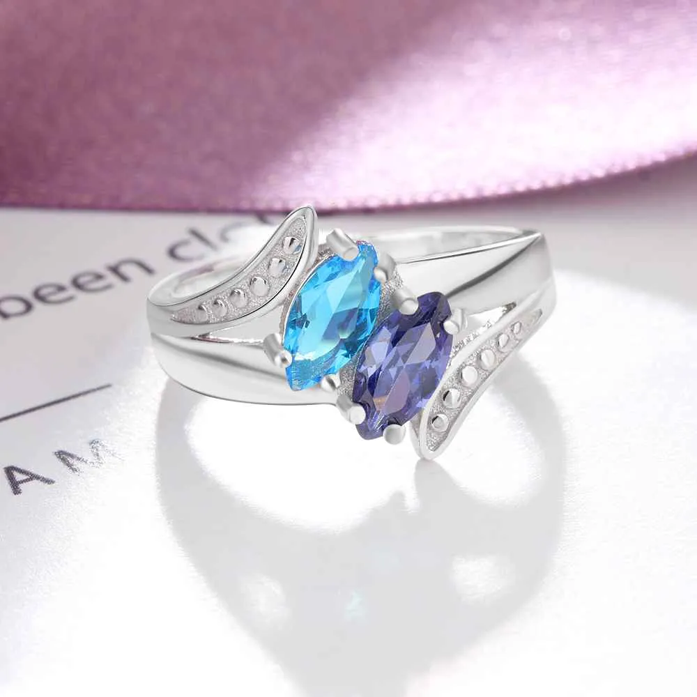 Personalized Mother's Ring Classic 2 Marquis Birthstones 2 Names