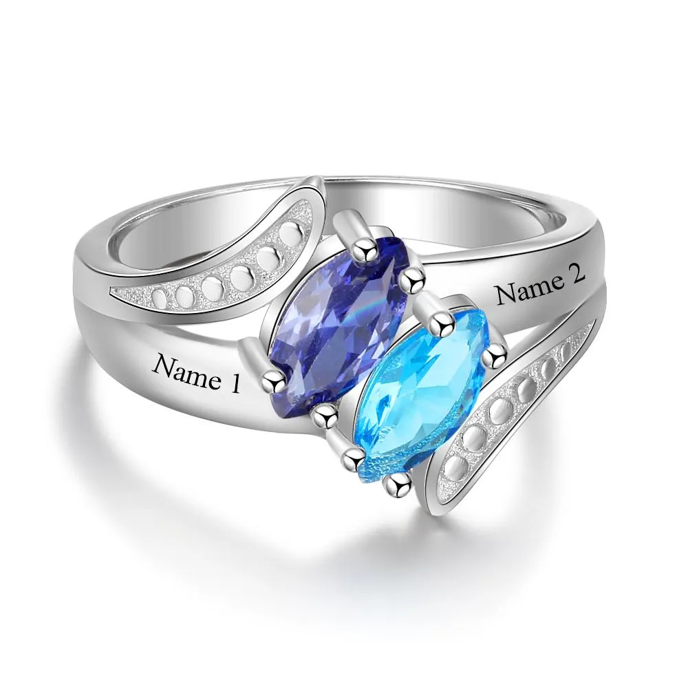 Personalized Mother's Ring Classic 2 Marquis Birthstones 2 Names