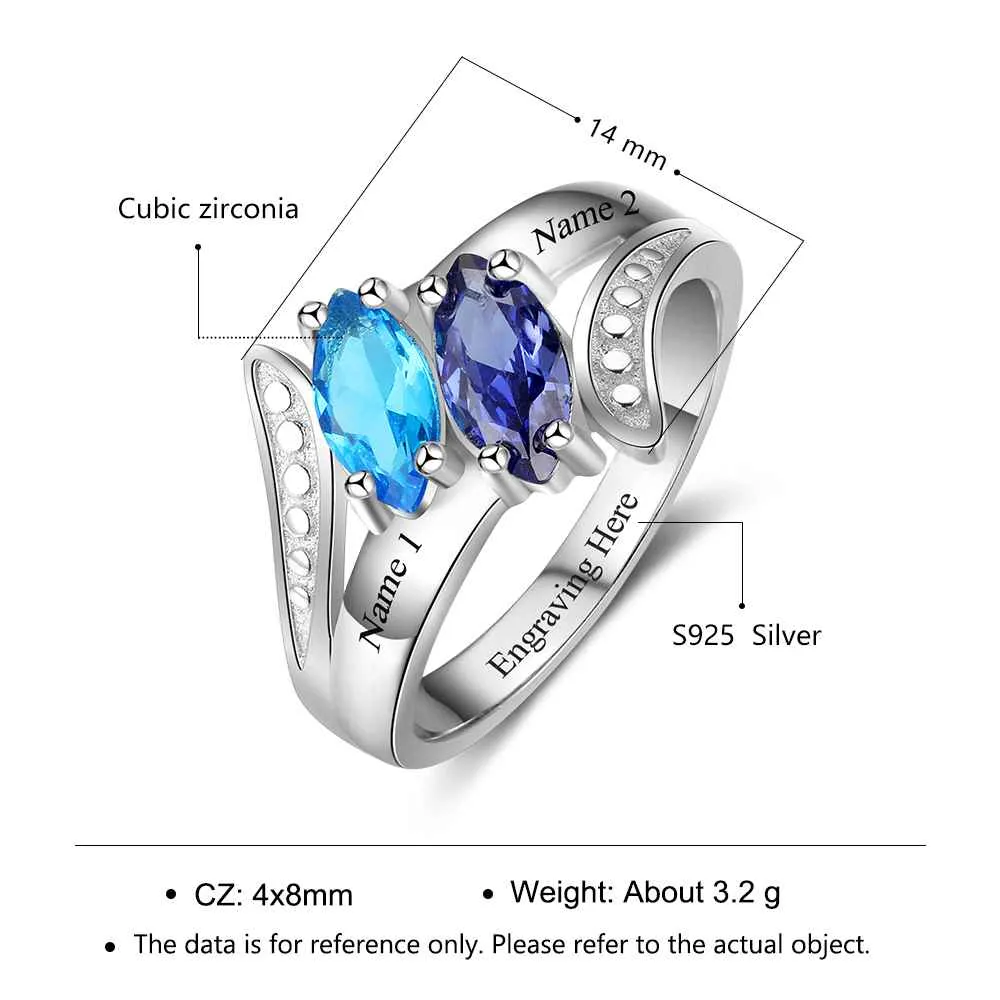 Personalized Mother's Ring Classic 2 Marquis Birthstones 2 Names