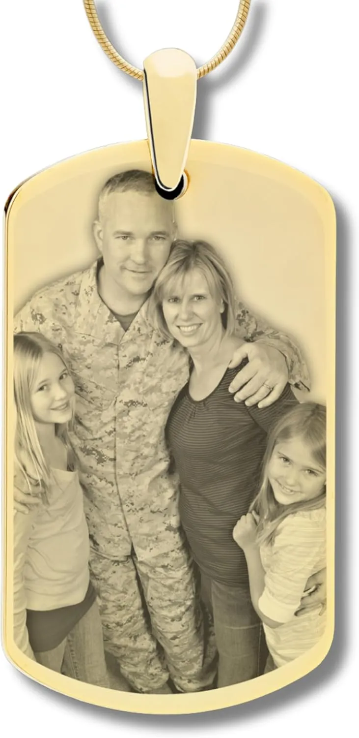 Personalized Photo Engraved Dog Tag with 20" Chain