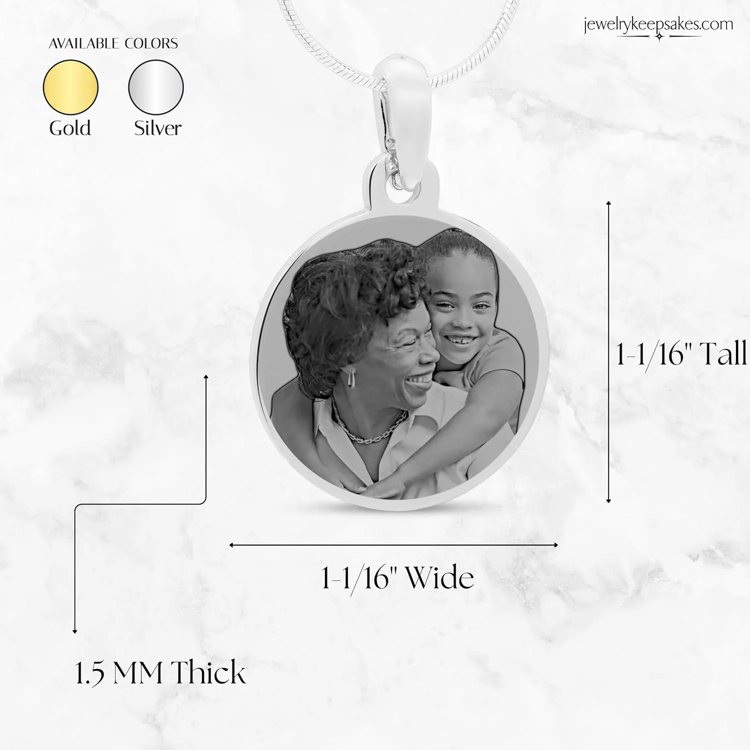 Personalized Photo Engraved Round Pendant with 20" chain