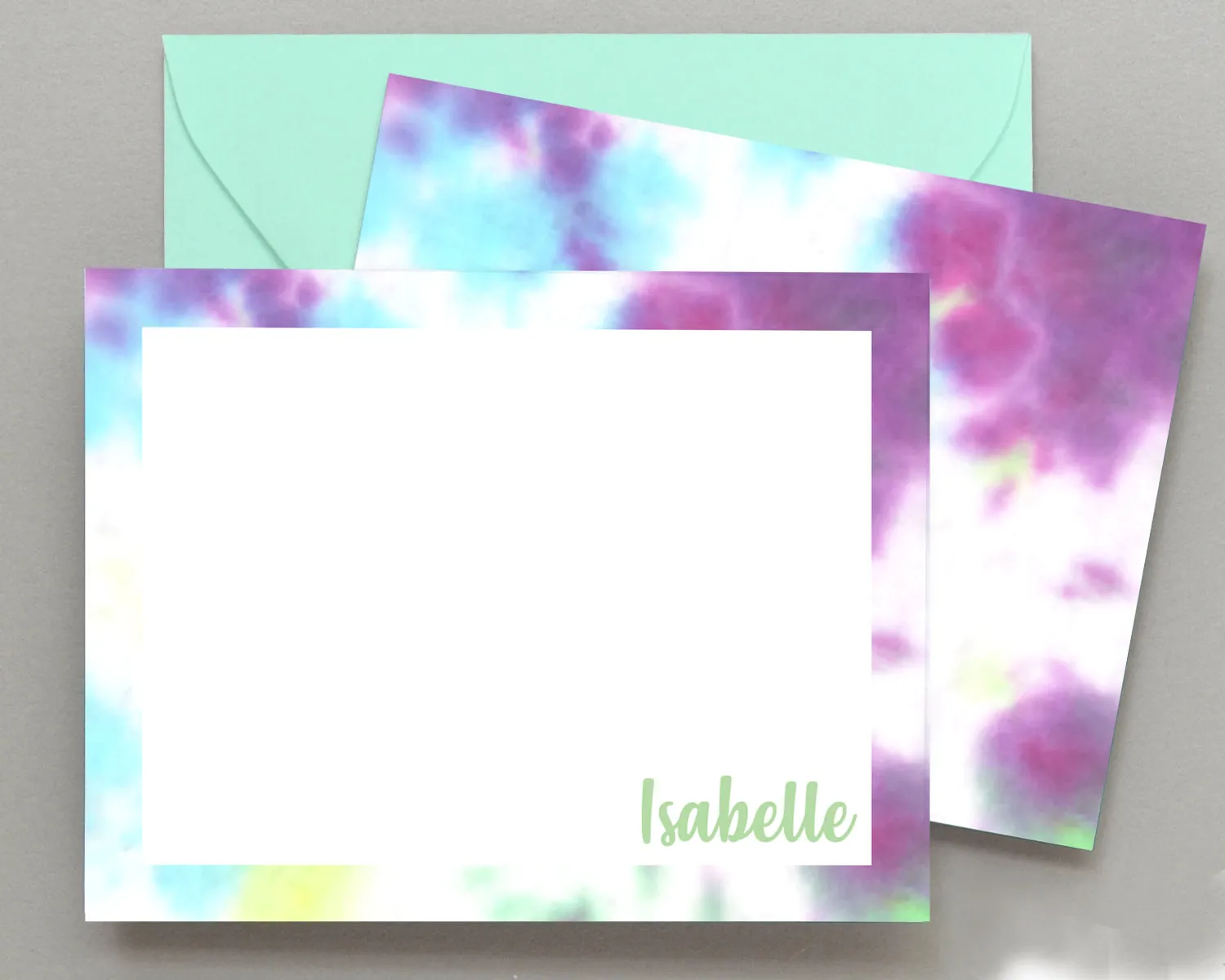 Personalized Purple, Blue & Green Tie Dyed Stationery for Kids