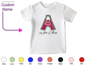 Personalized Toddler Shirt Gift for Birthday Girl with Letter A On Shirt